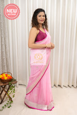 Load image into Gallery viewer, Handwoven Banarasi Khaddi Chiffon Saree- Pink Saree
