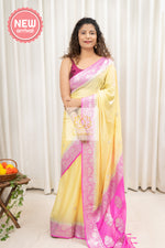 Load image into Gallery viewer, Handwoven Banarasi Khaddi Crepe Saree- Yellow Saree
