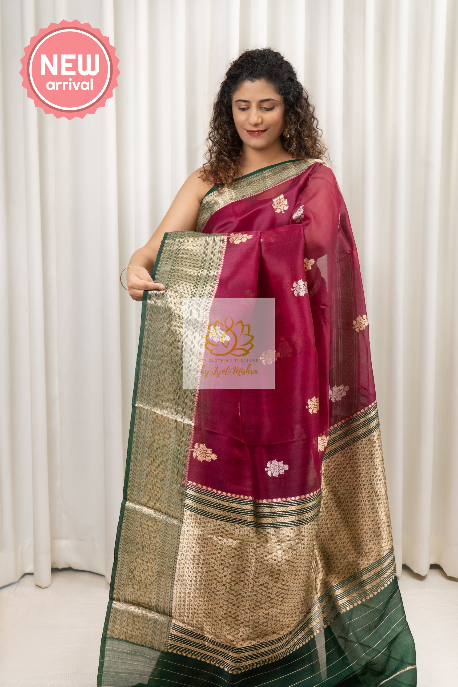 Handwoven Banarasi Kora Silk Saree- Wine Pink Saree