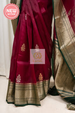 Load image into Gallery viewer, Handwoven Banarasi Kora Silk Saree- Wine Pink Saree
