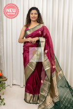 Load image into Gallery viewer, Handwoven Banarasi Kora Silk Saree- Wine Pink Saree
