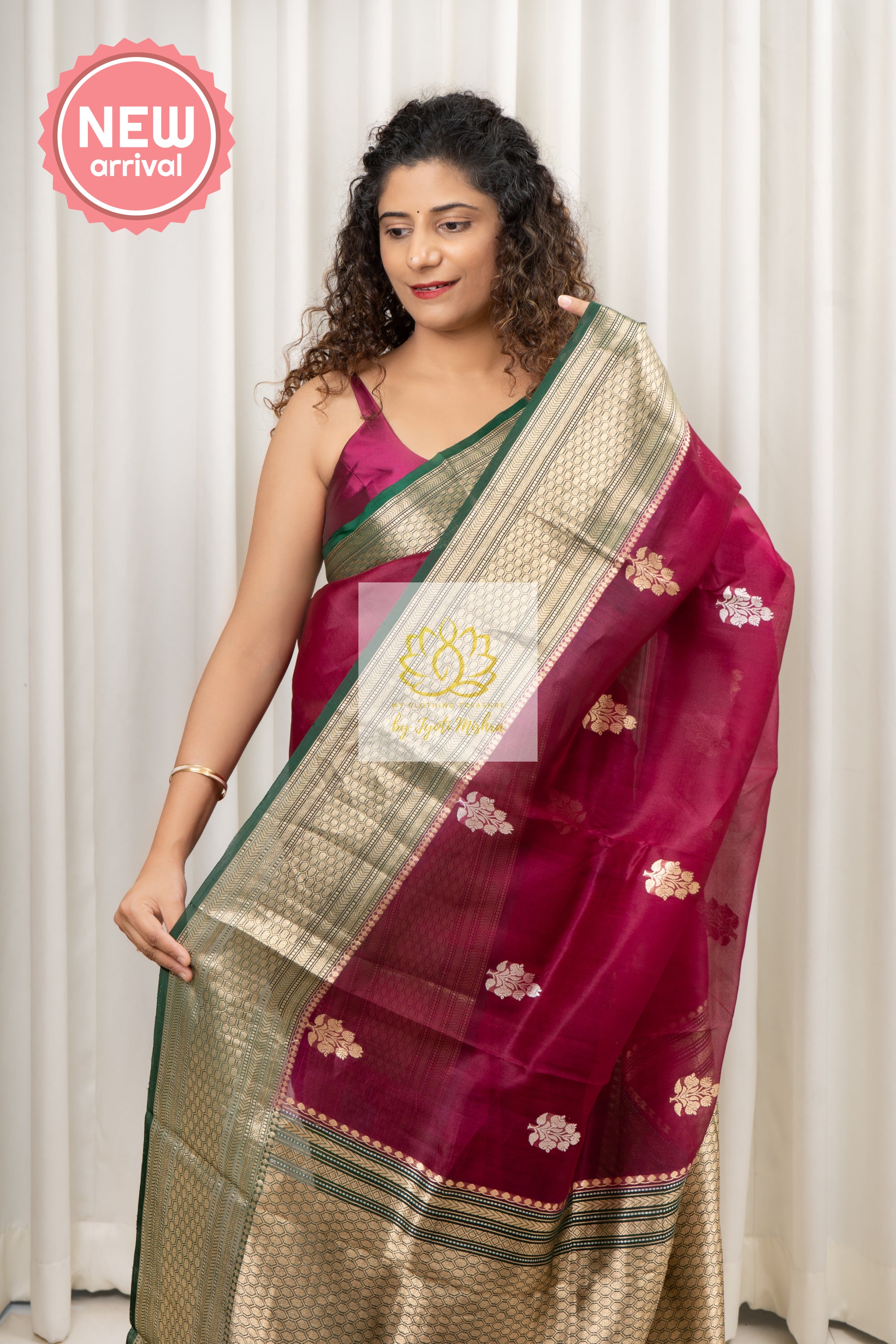 Handwoven Banarasi Kora Silk Saree- Wine Pink Saree