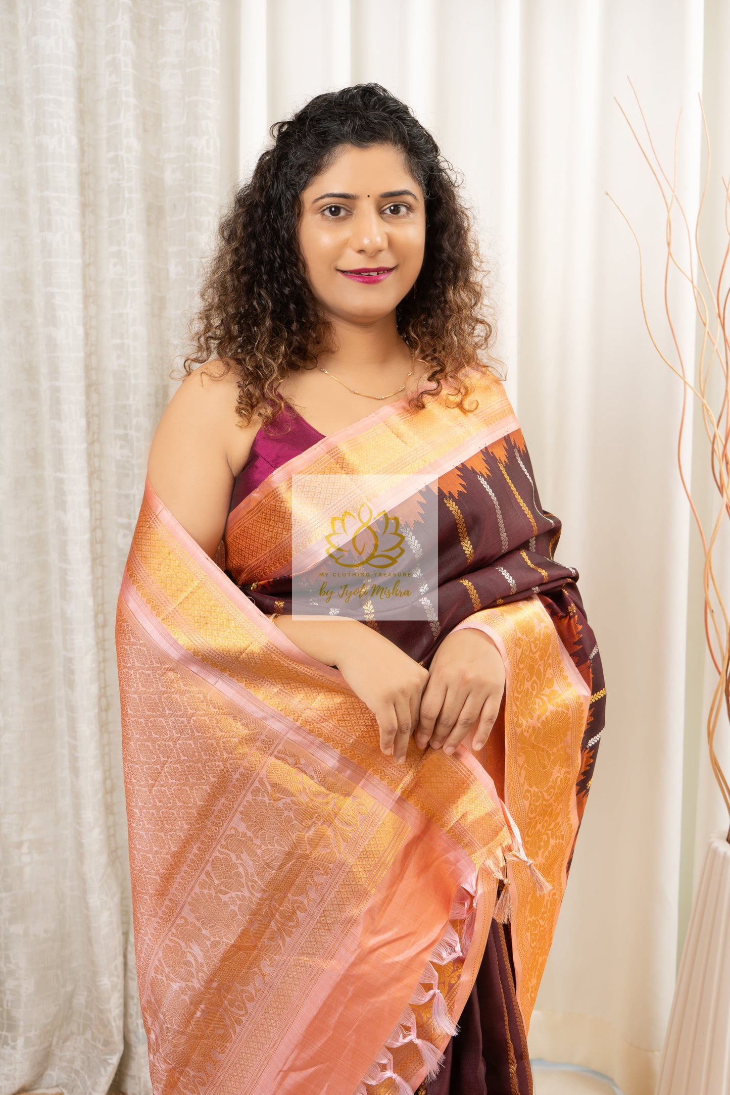 Handwoven Gadwal Pure Silk Saree - Deep Coffee Brown Saree