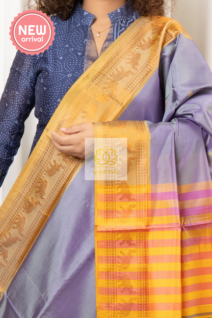 Handwoven Kanchi Border Banana Pith Silk Saree With Blouse Piece Saree