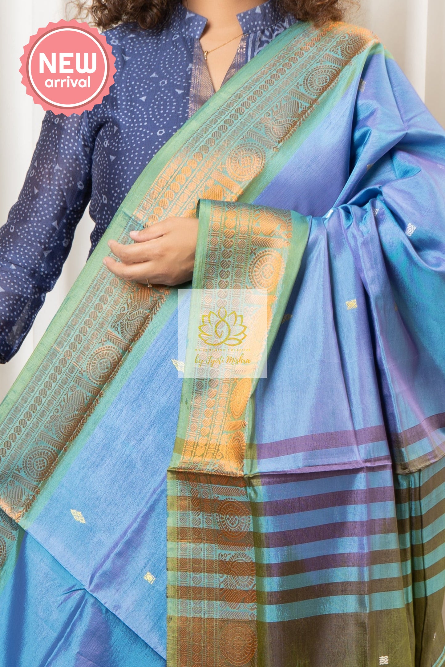 Handwoven Kanchi Border Banana Pith Silk Saree With Blouse Piece Saree