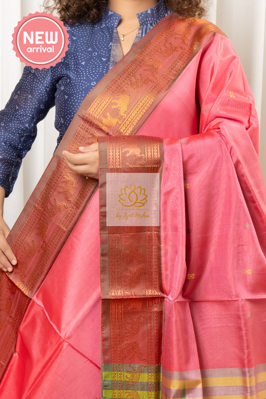 Handwoven Kanchi Border Banana Pith Silk Saree With Blouse Piece Saree