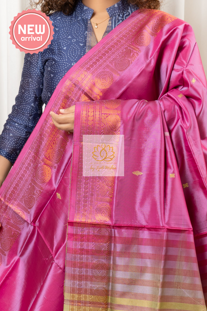 Handwoven Kanchi Border Banana Pith Silk Saree With Blouse Piece Saree