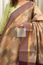 Load image into Gallery viewer, Handwoven Mangalagiri Cotton Ikkat Saree- Beige &amp; Coffee
