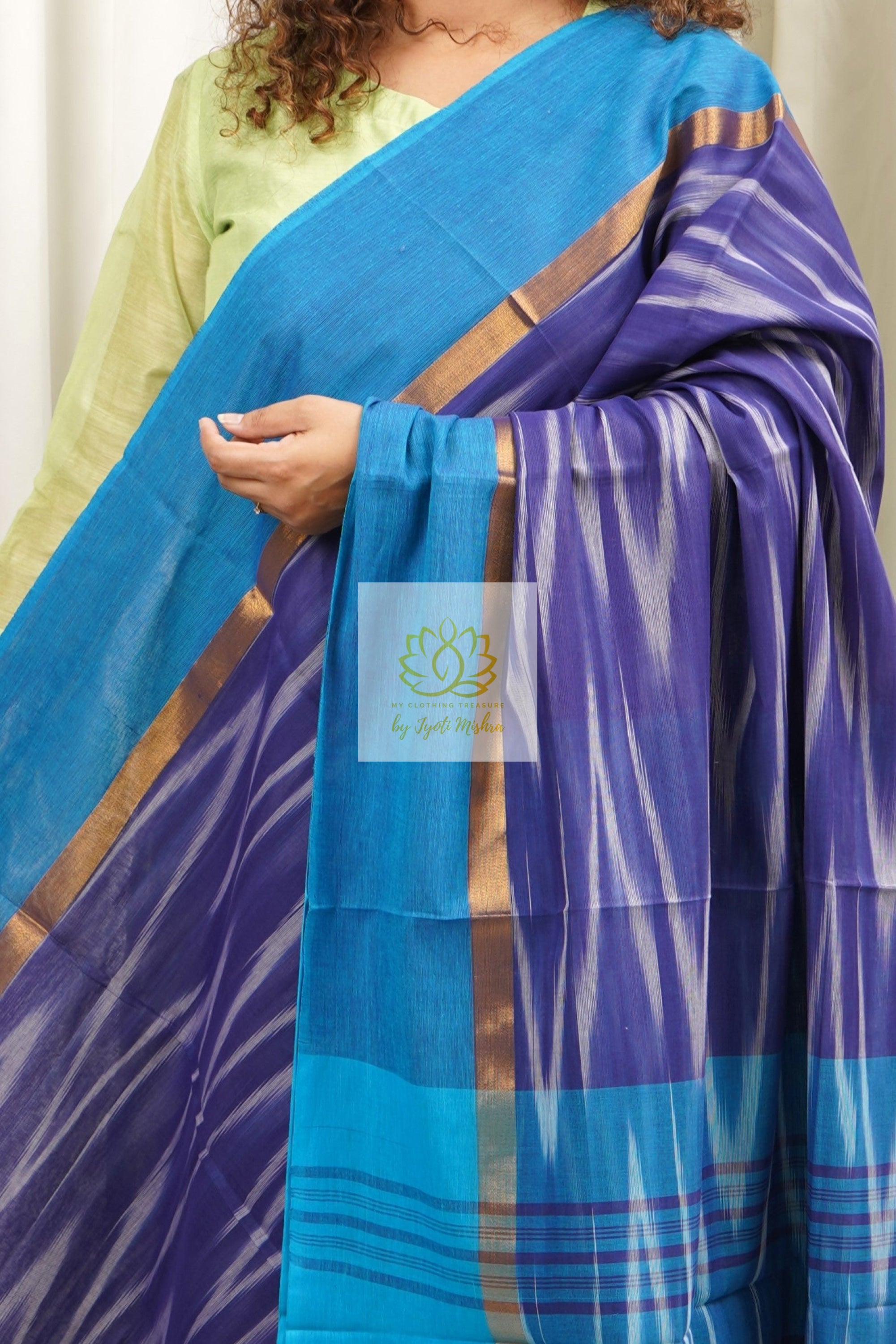 Handwoven Mangalagiri Cotton Ikkat Saree- Blue