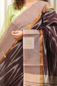 Handwoven Mangalagiri Cotton Ikkat Saree- Coffee & Beige