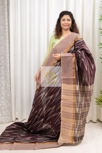 Handwoven Mangalagiri Cotton Ikkat Saree- Coffee & Beige