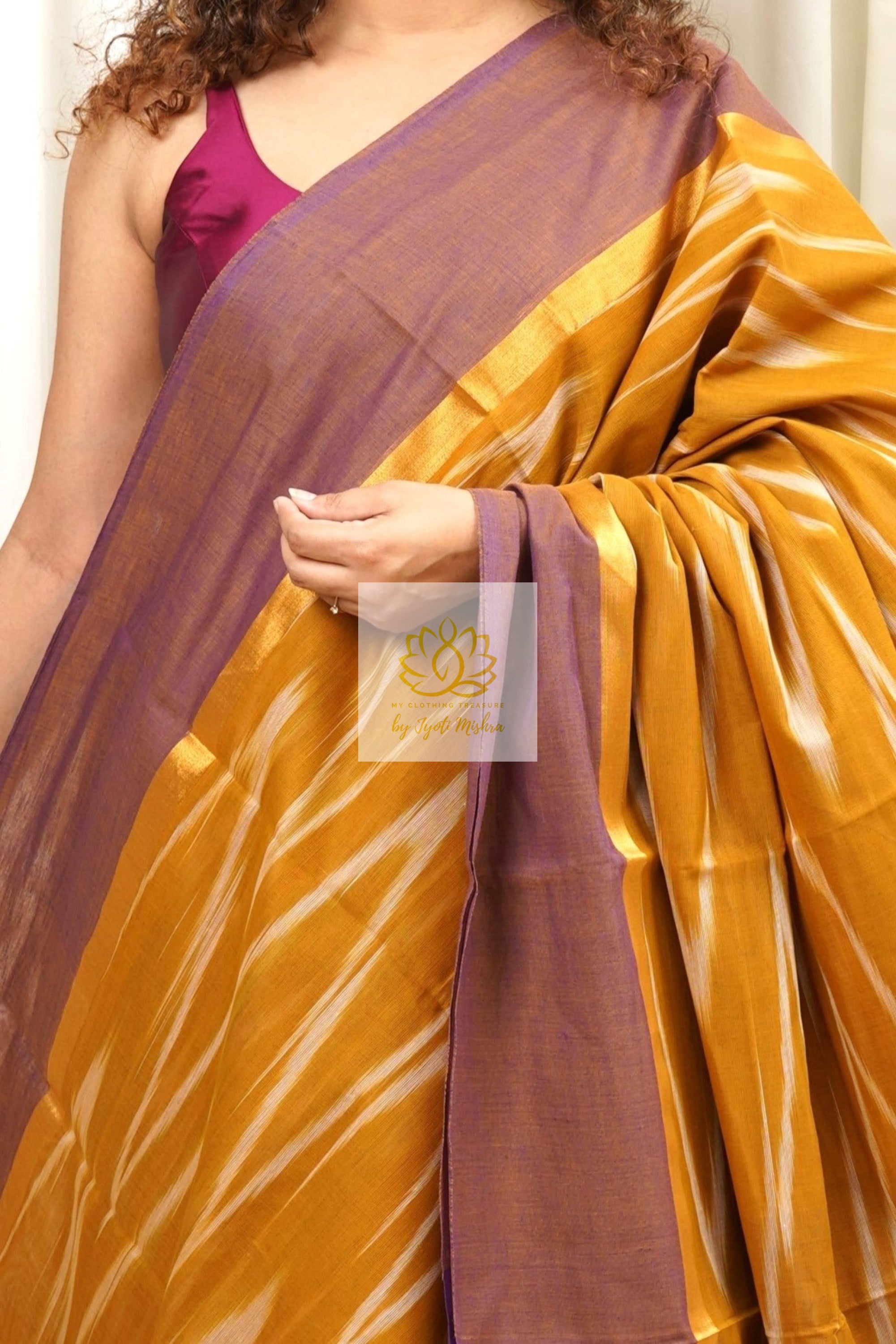 Handwoven Mangalagiri Cotton Ikkat Saree- Dark Yellow