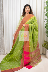 Handwoven Mangalagiri Cotton Ikkat Saree- Green