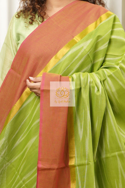 Handwoven Mangalagiri Cotton Ikkat Saree- Green