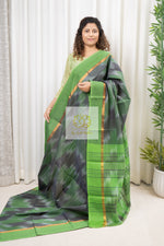 Load image into Gallery viewer, Handwoven Mangalagiri Cotton Ikkat Saree- Grey &amp; Green
