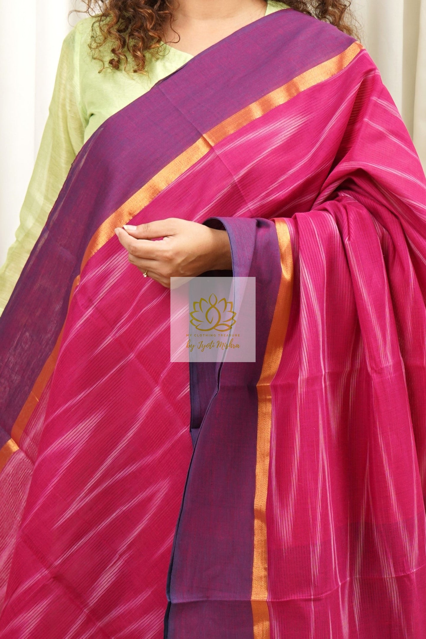 Handwoven Mangalagiri Cotton Ikkat Saree- Pink & Purple