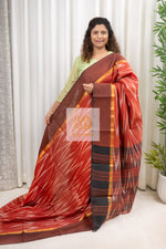 Load image into Gallery viewer, Handwoven Mangalagiri Cotton Ikkat Saree- Rust Brown
