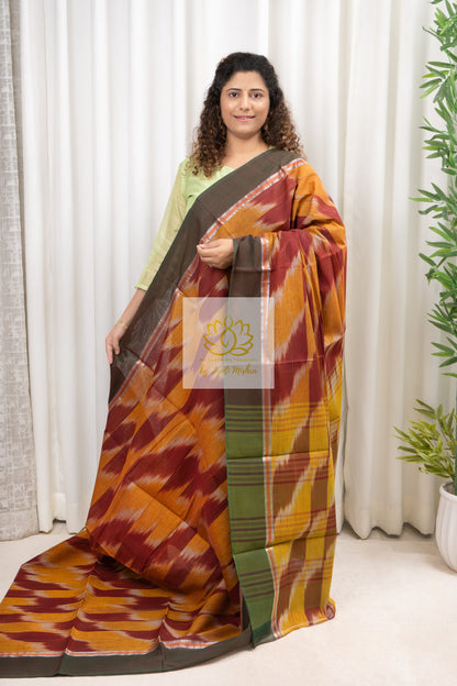 Handwoven Mangalagiri Cotton Ikkat Saree- Shades Of Brown