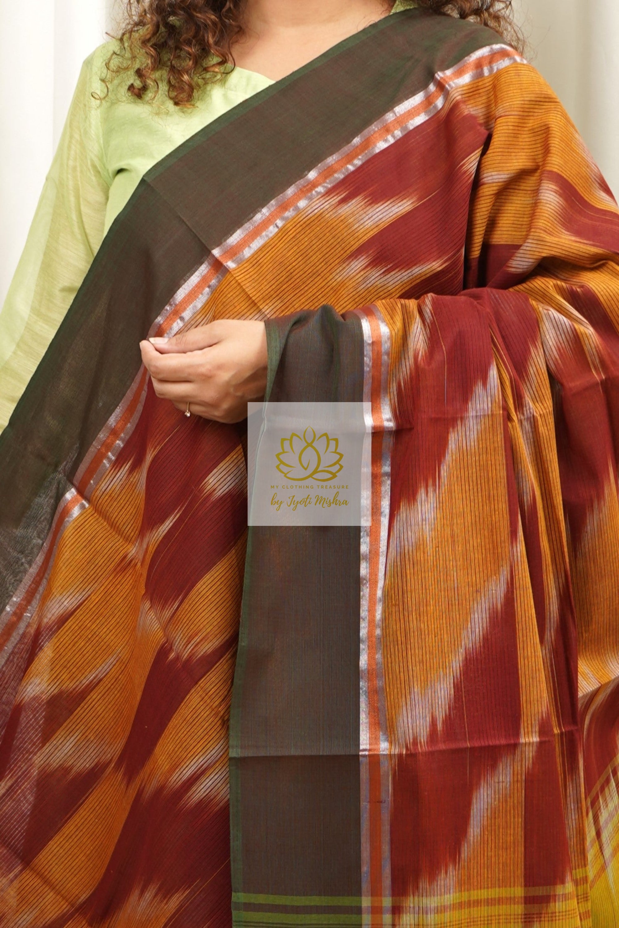 Handwoven Mangalagiri Cotton Ikkat Saree- Shades Of Brown