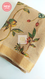 Load image into Gallery viewer, Handwoven Mangalagiri Semi Silk Cotton Saree- Light Brown
