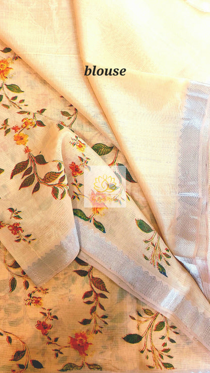 Handwoven Mangalagiri Semi Silk Cotton Saree- Pale Yellow