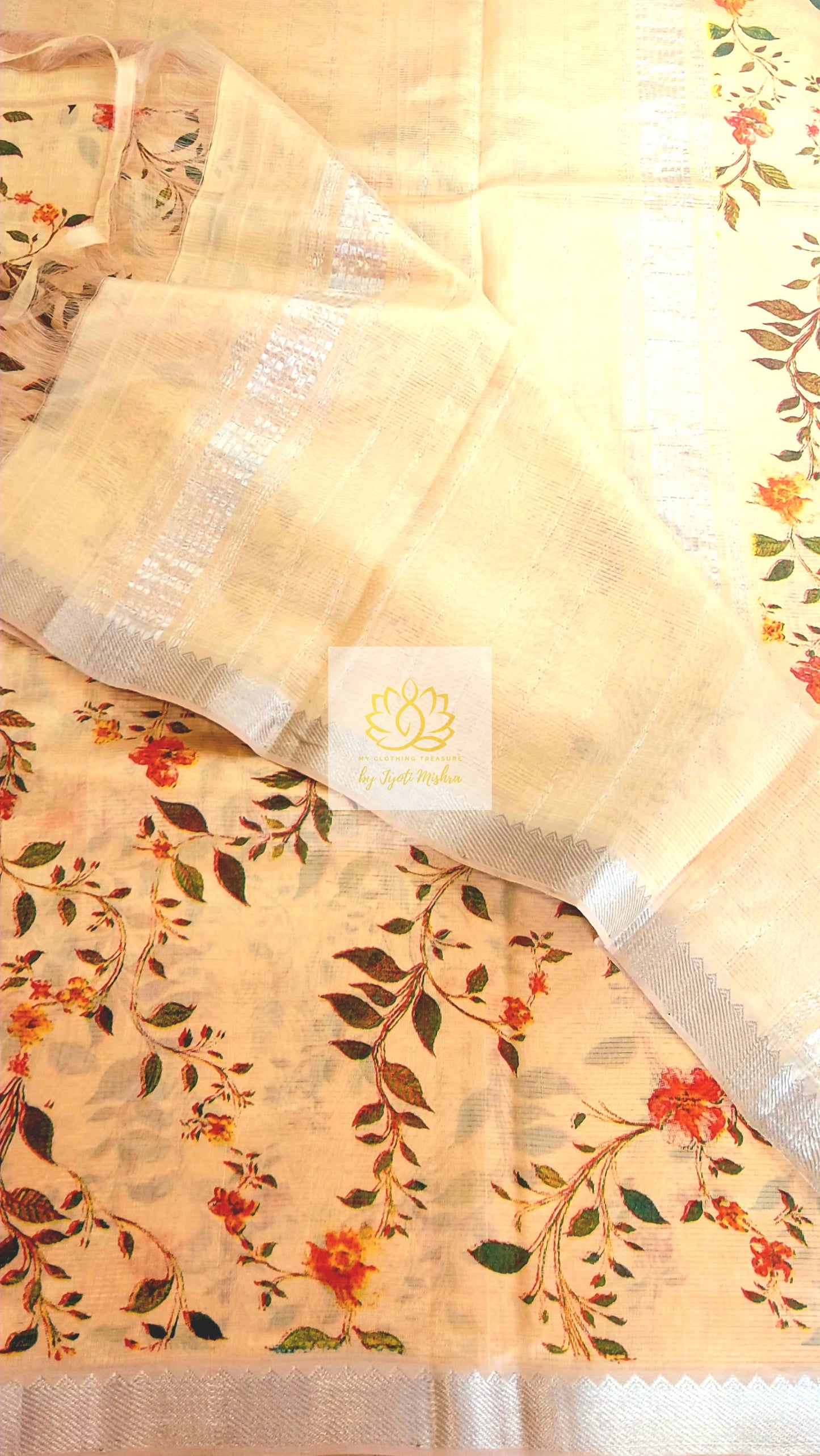 Handwoven Mangalagiri Semi Silk Cotton Saree- Pale Yellow