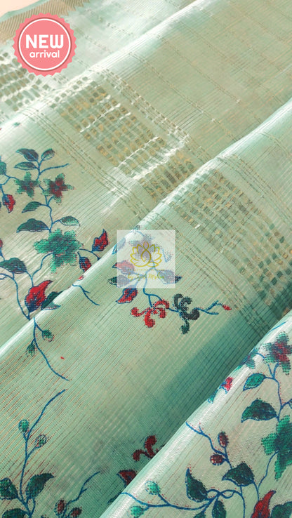 Handwoven Mangalagiri Semi Silk Cotton Saree- Pastel Blue