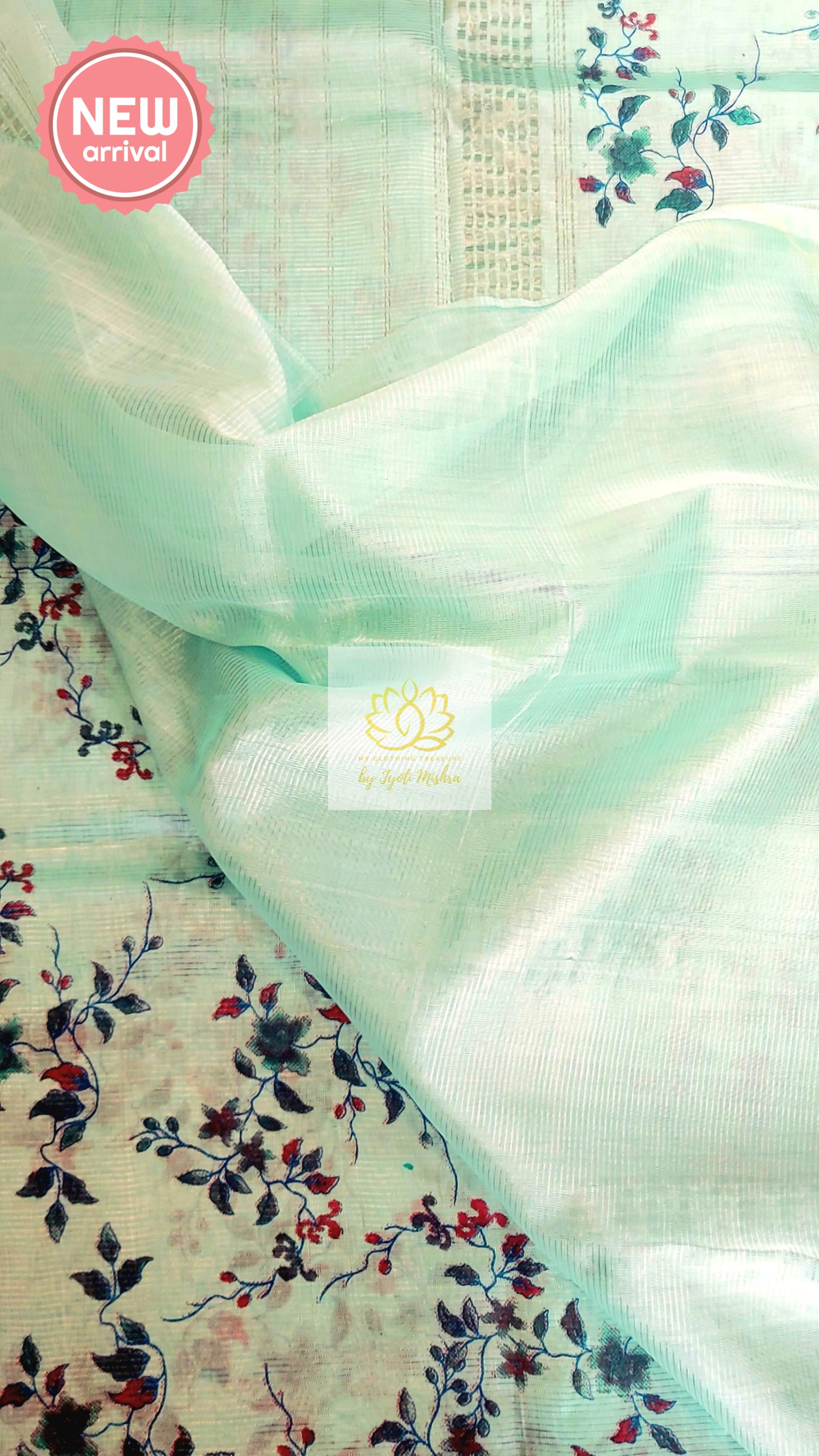 Handwoven Mangalagiri Semi Silk Cotton Saree- Pastel Blue