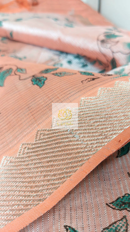 Handwoven Mangalagiri Semi Silk Cotton Saree- Peach