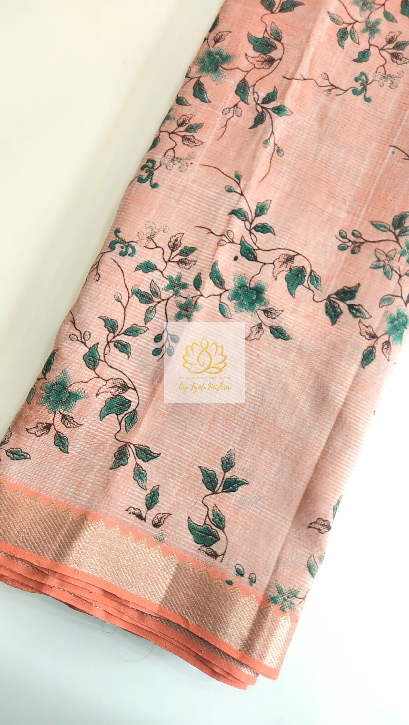 Handwoven Mangalagiri Semi Silk Cotton Saree- Peach