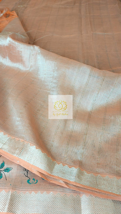 Handwoven Mangalagiri Semi Silk Cotton Saree- Peach