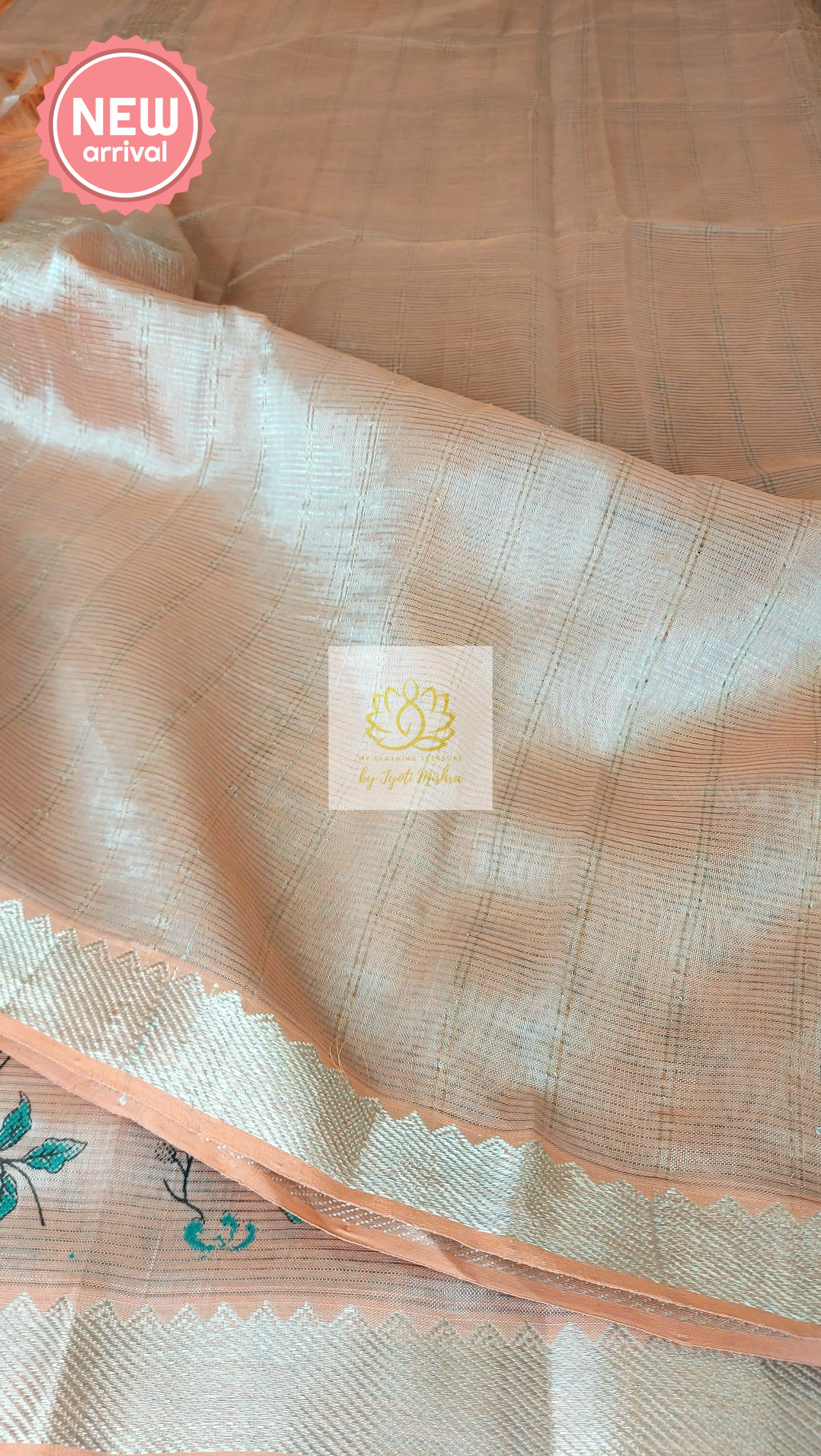 Handwoven Mangalagiri Semi Silk Cotton Saree- Peach