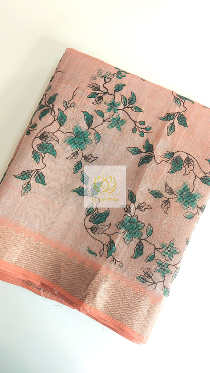 Handwoven Mangalagiri Semi Silk Cotton Saree- Peach