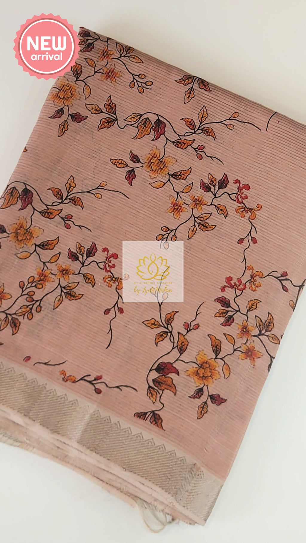 Handwoven Mangalagiri Semi Silk Cotton Saree- Rose Gold