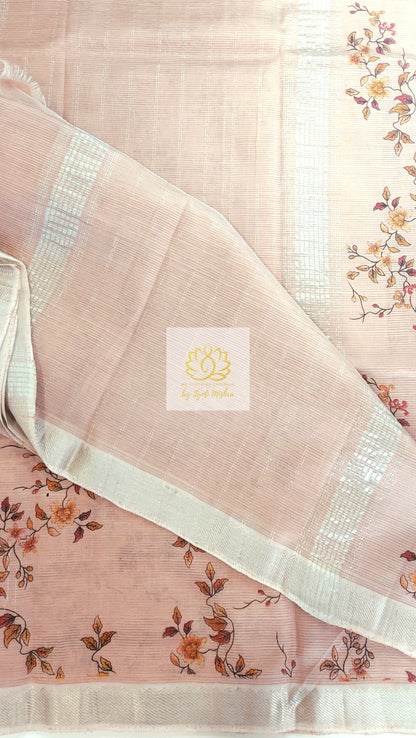 Handwoven Mangalagiri Semi Silk Cotton Saree- Rose Gold