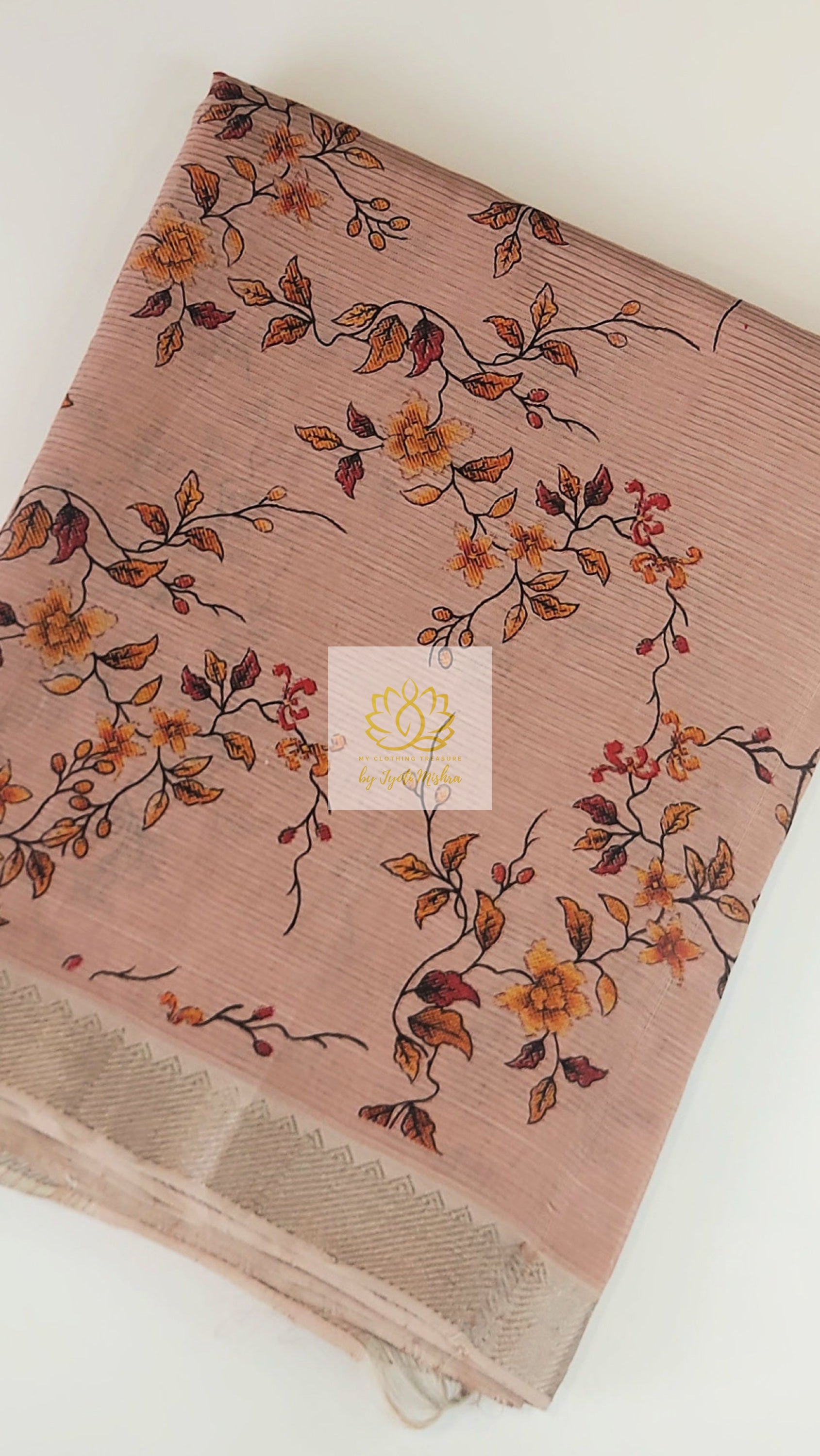 Handwoven Mangalagiri Semi Silk Cotton Saree- Rose Gold