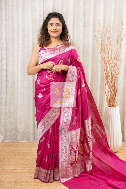 Handwoven Pure Katan Silk Banarasi Saree With Meenakari Work Saree