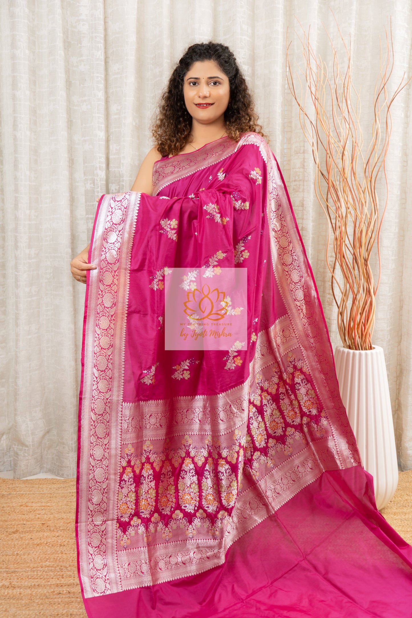 Handwoven Pure Katan Silk Banarasi Saree With Meenakari Work Saree