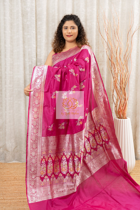 Handwoven Pure Katan Silk Banarasi Saree With Meenakari Work Saree