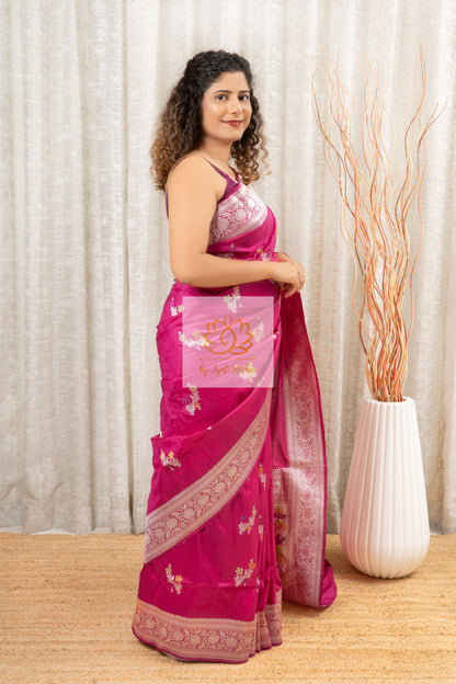 Handwoven Pure Katan Silk Banarasi Saree With Meenakari Work Saree