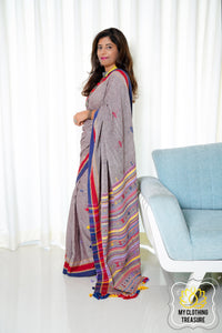 Kala Cotton Bhujodi Saree - Brown