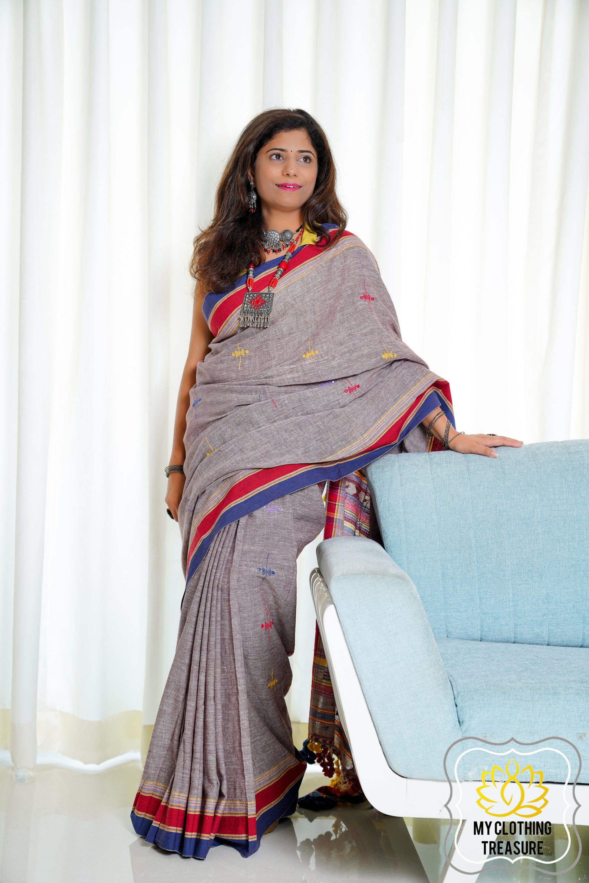 Kala Cotton Bhujodi Saree - Brown