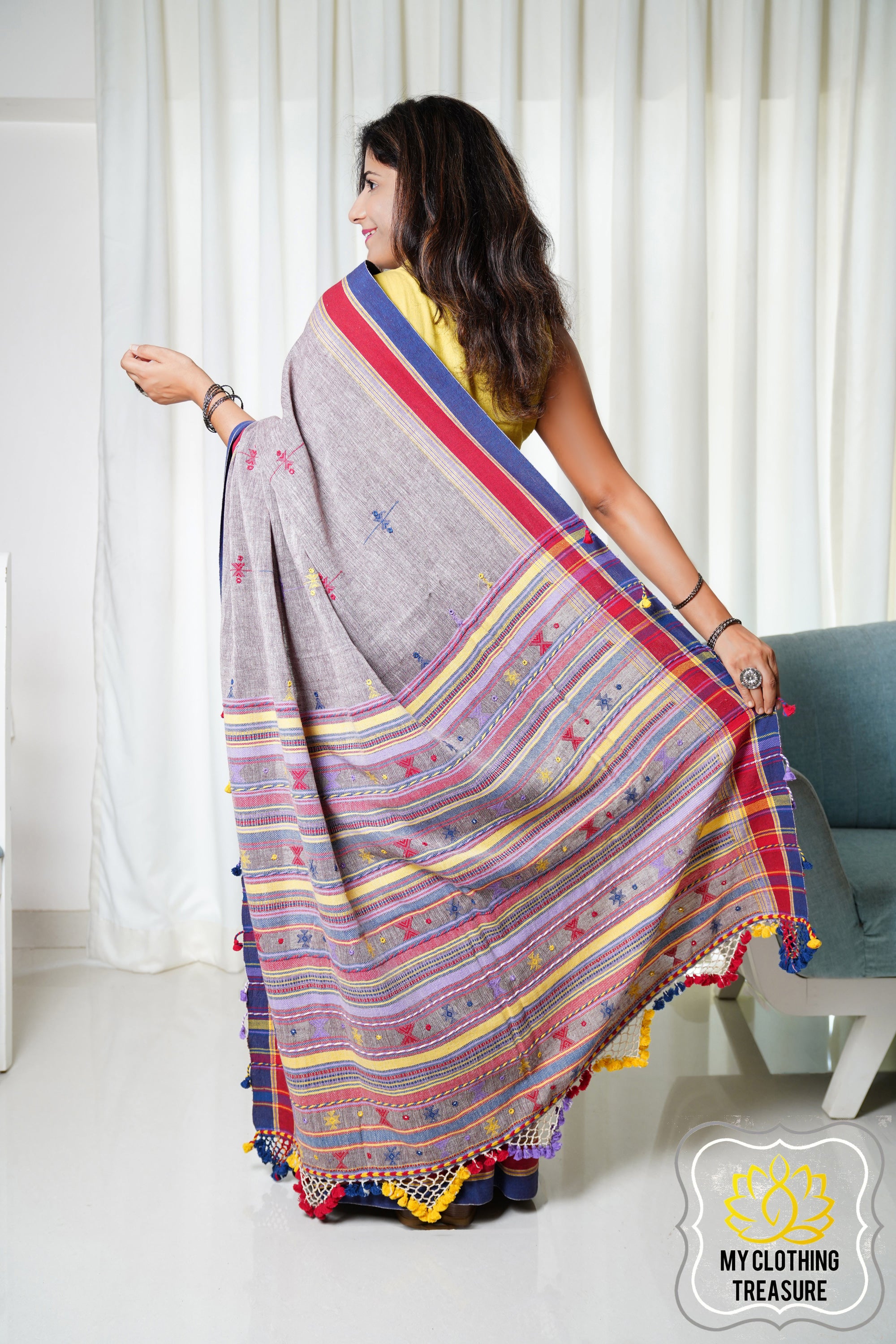 Kala Cotton Bhujodi Saree - Brown