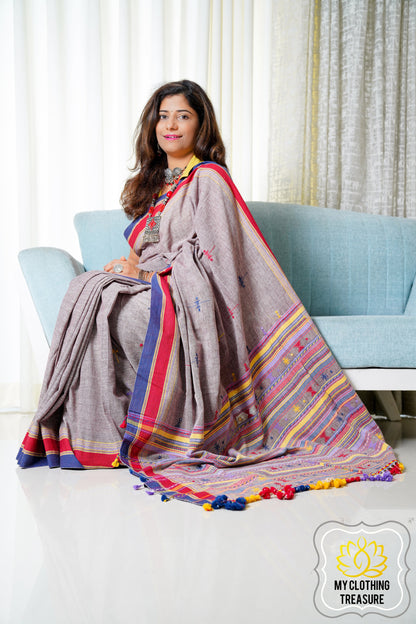 Kala Cotton Bhujodi Saree - Brown