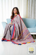 Load image into Gallery viewer, Kala Cotton Bhujodi Saree - Brown
