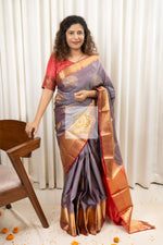 Load image into Gallery viewer, Kanjivaram Silk Saree- Dual Tone Grey
