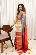 Load image into Gallery viewer, Kanjivaram Silk Saree- Dual Tone Grey
