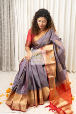 Load image into Gallery viewer, Kanjivaram Silk Saree- Dual Tone Grey
