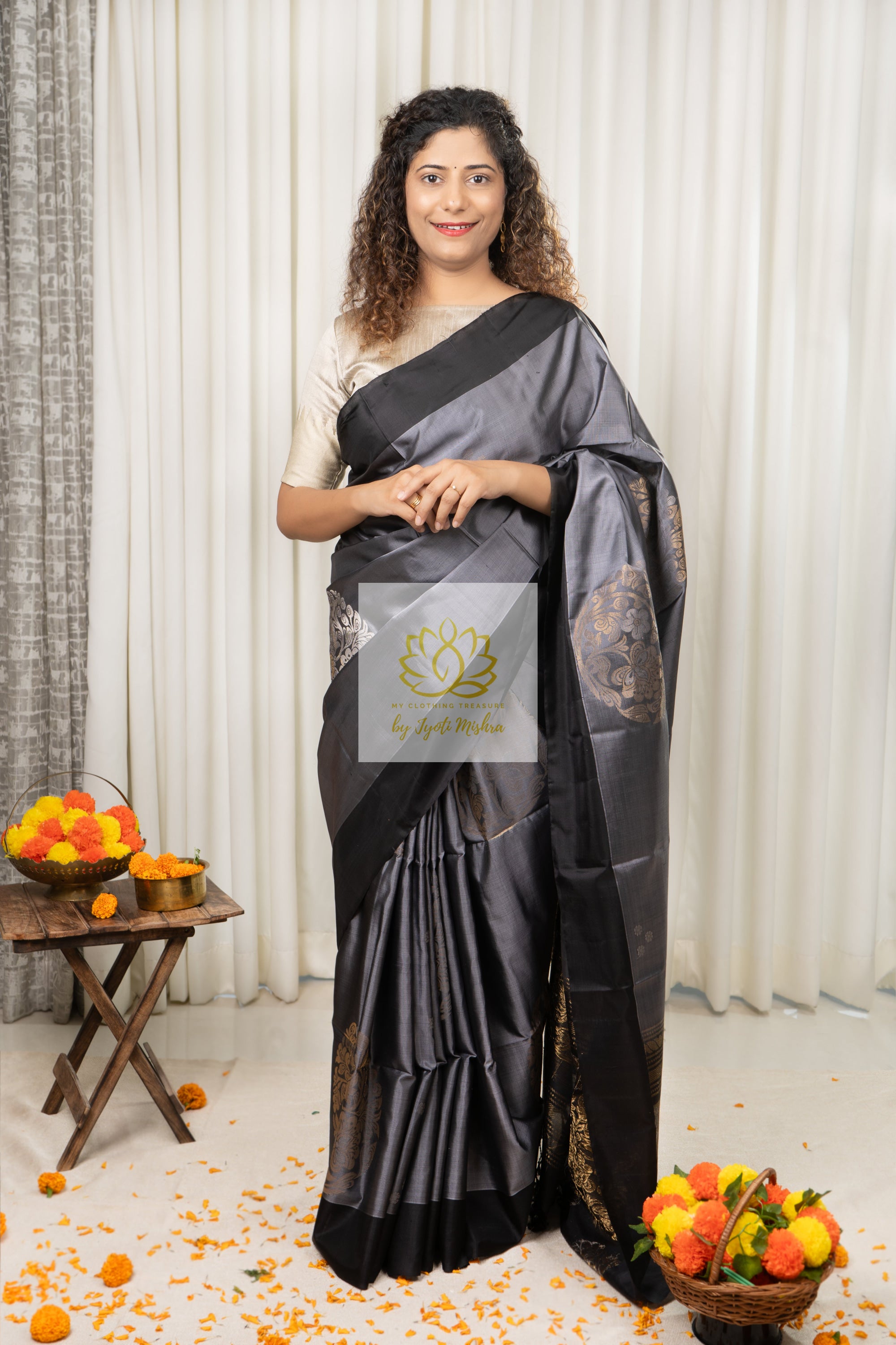 Kanjivaram Soft Silk Saree- Grey