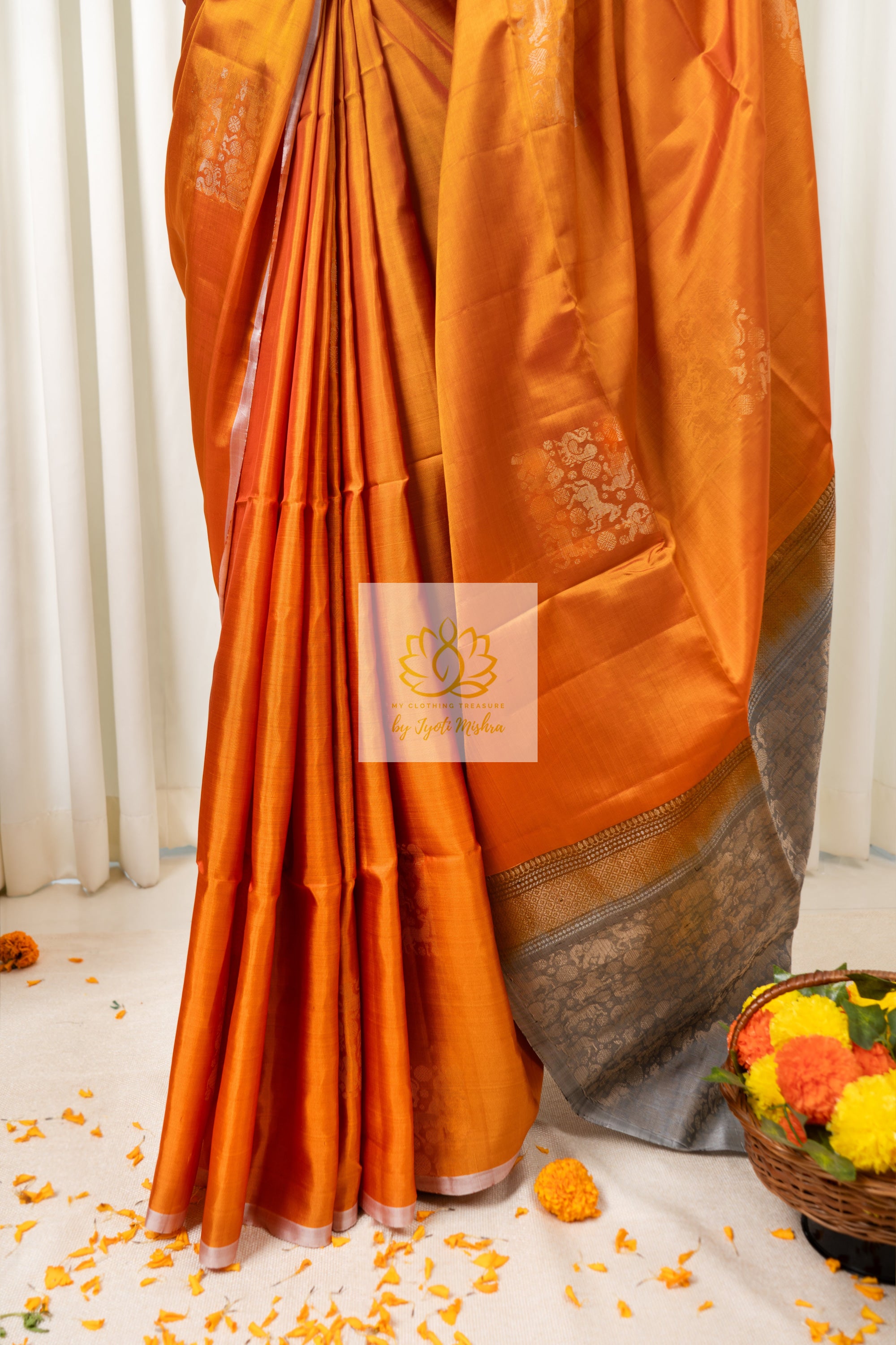 Kanjivaram Soft Silk Saree- Orange